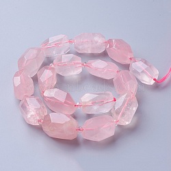 Natural Rose Quartz Beads Strands, Faceted, Polygon, 19~22x12~18mm, Hole: 1.5mm, about 16~17pcs/strand, 15.15 inch~16.14 inch(38.5~41cm)(G-P434-40)