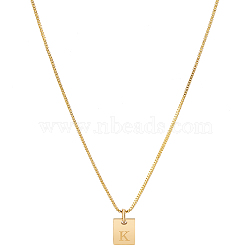 1Pc Stainless Steel Letter Rectangle Pendant Necklaces, Brass Box Chain Necklaces for Women Men, Lead Free & Nickel Free & Cadmium Free, Golden, Letter K, 17.64~18.35 inch(44.8~46.6cm), End Extender: 59~62mm, Pendants: 10x6mm(NJEW-LP0001-34K-G)