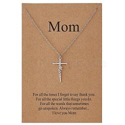 Mother's Day Stainless Steel Mama Cross Pendant Necklaces for Women, Stainless Steel Color, 15.75 inch(40cm)(WG93A9C-01)