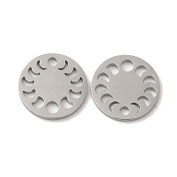 304 Stainless Steel Connector Charms, Flat Round Links with Hollow Moon Phase, Stainless Steel Color, 12x1mm, Hole: 1.6mm & 2mm(STAS-J042-17P)