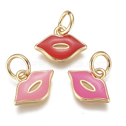 Real 18K Gold Plated Brass Enamel Charms, Makeup Charms, Long-Lasting Plated, Lip, Mixed Color, 8x11x1mm, Hole: 3mm(KK-F810-01G)