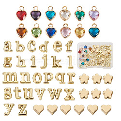 DIY Birthstone Jewelry Making Finding Kit, Including Flower & Heart Brass Beads, Letter A~Z Alloy & Glass Pendant, Mixed Color, 5~11.5x6~10x3mm, Hole: 1.2~1.8mm, 50Pcs/box(FIND-TA0002-11)