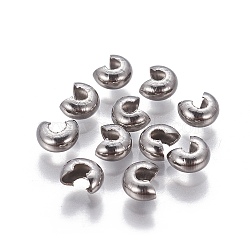 304 Stainless Steel Crimp Beads Covers, Stainless Steel Color, 6mm Long, 5mm In Diameter, 3mm Thick.(X-STAS-P239-34P-01)