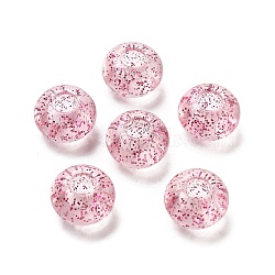 Transparent Acrylic European Beads, Large Hole Beads, with Glitter Powders, Rondelle, Pink, 14x8.5mm, Hole: 5.5mm, about 537pcs/500g(TACR-P009-A01-06)