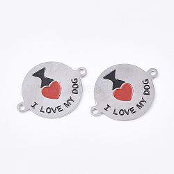 304 Stainless Steel Links connectors, with Enamel, Flat Round with I Love My Dog, Stainless Steel Color, 16x21x1mm, Hole: 1mm(STAS-S079-132A-P)