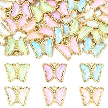 12Pcs 6 Colors Alloy Glass Pendants, Butterfly, Faceted, Light Gold, Mixed Color, 19x23x5mm, Hole: 2mm, 2pcs/color