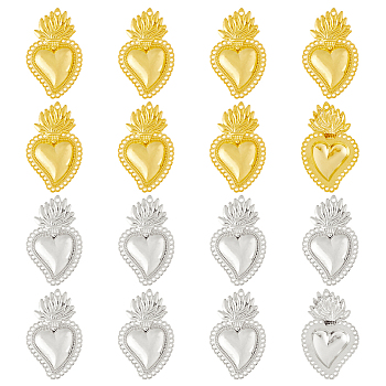 16Pcs 2 Colors Alloy Pendants, Sacred Heart Charm, Platinum & Golden, 40x25x3.5mm, Hole: 1.5mm, 8pcs/color
