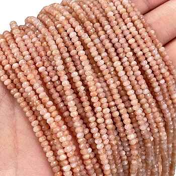 Natural Peach Moonstone Beads Strands, Faceted, Rondelle, 3x1.5~2mm, Hole: 0.5mm, about 200pcs/strand, 15.28''(38.8cm)