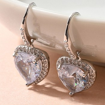 Brass Cubic Zirconia Dangle Earrings, Cadmium Free & Lead Free, Platinum, 21x10.5mm