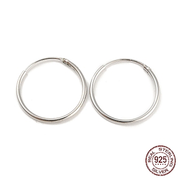 Rhodium Plated 925 Sterling Silver Huggie Hoop Earring Findings, with S925 Stamp, Real Platinum Plated, 16x1.2mm
