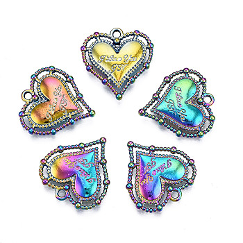 Rainbow Color Alloy Pendants, Cadmium Free & Nickel Free & Lead Free, Heart, 20.5x19.5x3mm, Hole: 1.6mm