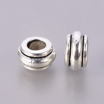 Metal European Beads, Antique Silver, Lead Free and Cadmium Free, 10mm in diameter, 5.5mm thick, hole: 4.5mm