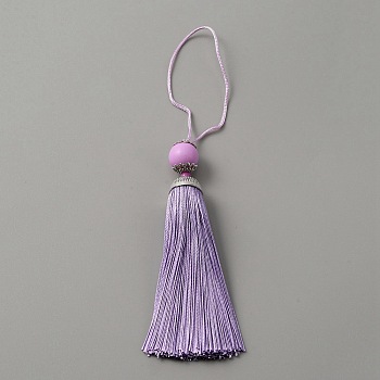 Polyester Tassel Big Pendants Decorations, with Acrylic Beaded and Platinum Alloy Findings, Lilac, 188mm