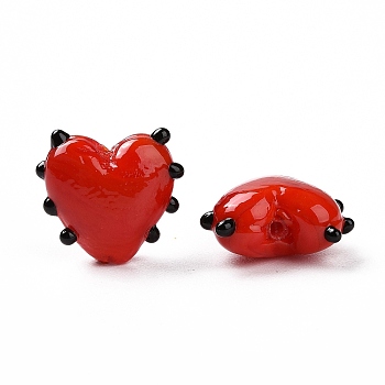 Handmade Lampwork Beads, Bumpy, Heart, Red, 15.5x17x8mm, Hole: 1.4~1.6mm