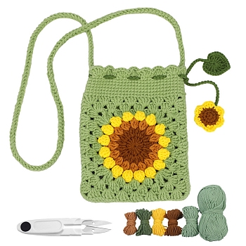 DIY Sunflower Bag Knitting Kits for Beginners, Include Crochet Hooks, Polyester Yarn, Crochet Needle, Stitch Markers, Scissor, Instrction, Colorful, 25x18.5x8.5cm