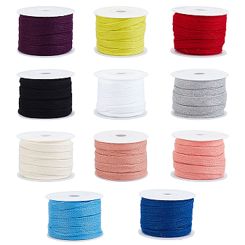 55m 11 colors Cotton Cords, Flat, Garment Accessories, with 11pcs Plastic Spools, Mixed Color, 11x1.5mm, 5m/color