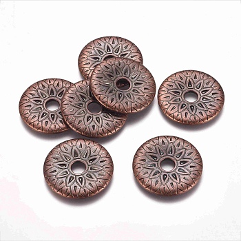 CCB Plastic Beads, Flat Round with Flower, Red Copper, 31x3mm, Hole: 6mm