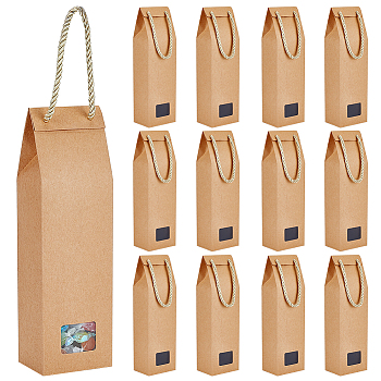 Foldable Kraft Paper Candy Gift Bags, Clear Visible Window Bags with Rope Handle, Rectangle, BurlyWood, 7.95x7.95x27cm