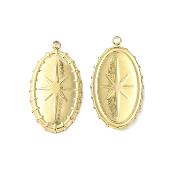 304 Stainless Steel Pendants, Oval with Star Charms, Real 14K Gold Plated, 23.5x13x2.6mm, Hole: 1.5mm