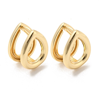Brass Hoop Earrings for Women, Hollow Teardrop, Light Gold, 16x13mm