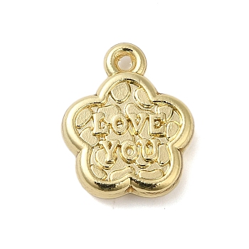 Plating Alloy Pendants, Cadmium Free & Lead Free, Flower with LOVE YOU, Golden, 15x12x3mm, Hole: 1.2mm