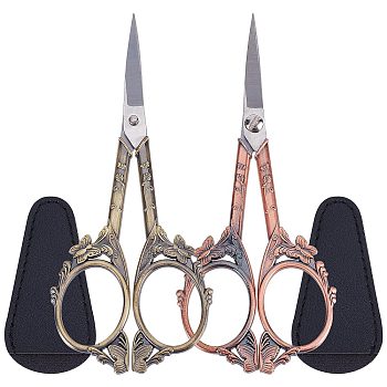SUNNYCLUE 402J2 Stainless Steel Scissors, with Zinc Alloy Handle and PVC Protective Scissors Cover, Mixed Color, Scissors: 120x51x5mm, 2pcs, Cover: 73x36x3mm, 2pcs