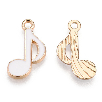 Alloy Pendants, with Enamel, Musical Note, Light Gold, White, 20x12x2mm, Hole: 1.8mm