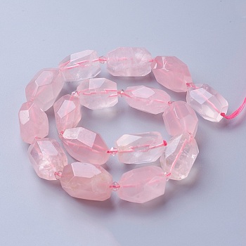 Natural Rose Quartz Beads Strands, Faceted, Polygon, 19~22x12~18mm, Hole: 1.5mm, about 16~17pcs/strand, 15.15 inch~16.14 inch(38.5~41cm)