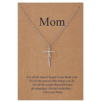 Mother's Day Stainless Steel Mama Cross Pendant Necklaces for Women, Stainless Steel Color, 15.75 inch(40cm)