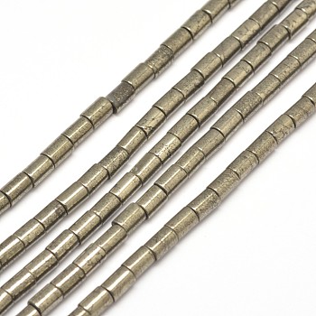 Column Natural Pyrite Beads Strands, 6x4mm, Hole: 1mm, about 64pcs/strand, 15.7 inch