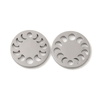 304 Stainless Steel Connector Charms, Flat Round Links with Hollow Moon Phase, Stainless Steel Color, 12x1mm, Hole: 1.6mm & 2mm