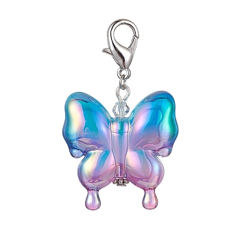 Acrylic Butterfly Pendant Decorations, with Zinc Alloy Lobster Claw Clasps, Royal Blue, 58mm