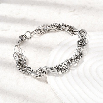 201 Stainless Steel Rope Chain Bracelets for Men, Stainless Steel Color, 8.86 inch(22.5cm)