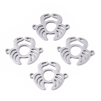 201 Stainless Steel Links connectors, Laser Cut Links, Crab, Stainless Steel Color, 15x19.5x1mm, Hole: 1.4mm