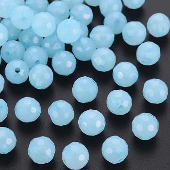 Imitation Jelly Acrylic Beads, Faceted, Round, Light Sky Blue, 10x9.5mm, Hole: 1.8mm, about 890pcs/500g