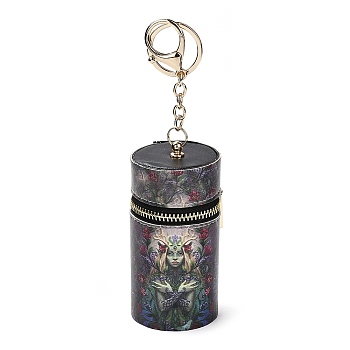PU Imitation Leather Lipstick Pouch Holder Pendant Keychain, with Alloy Finding, Column, Flower, 16.5cm