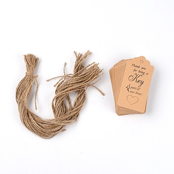 Kraft Paper Card, with Hemp Cord, Rectangle, Tan, 95x45x0.5mm, Hole: 5mm