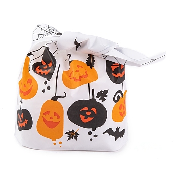 100Pcs Rabbit Shaped Halloween Candy Plastic Bags, Pumpkin Printed Candy Gift Bags, White, 21.5~22.5x13.6x0.01cm