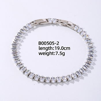 Brass Rhinestone Horse Eye Link Bracelets for Women, Platinum 7-1/2 inch(19cm)