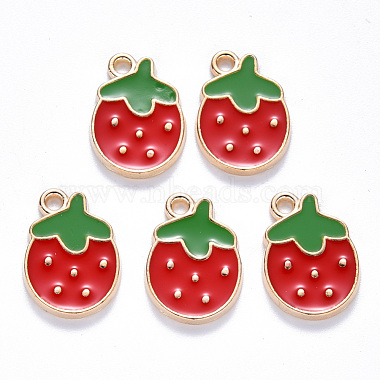 Light Gold Red Fruit Alloy+Enamel Pendants