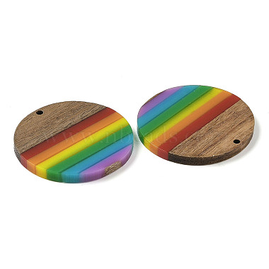 pendentifs en résine et bois de noyer sur le thème arc-en-ciel de la fierté(WOOD-K012-07B)-2