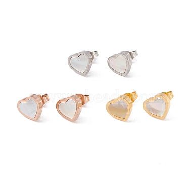 6 Pairs Natural White Shell Heart Stud Earrings(EJEW-G291-02M)-2
