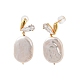 Pendientes rectangulares de perlas naturales para mujer.(EJEW-E303-28G)-1