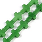Natural Malaysia Jade Dyed Beads Strands, Cross, Green, 15x11.5x4.5mm, Hole: 0.7mm, about 25pcs/strand, 15.75''(40cm)(G-I369-A02-02)