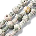 Natural Green Line Jasper 3-Hole Guru Bead Strands, for Buddhist Jewelry Making, T-Drilled Beads, 18x10mm, Hole: 2~2.5mm(G-K149-41)