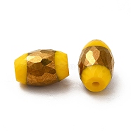 Opaque Electroplate Glass Beads, Half Golden Plated, Faceted, Oval, Yellow, 12x8mm, Hole: 0.8mm(EGLA-H003-02G-03)