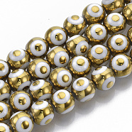 Electroplate Glass Beads Strands, Round with Evil Eye Pattern, Gold, 10x9.5~10mm, Hole: 1.2mm, about 30pcs/strand, 11.2 inch(EGLA-T012-02E)