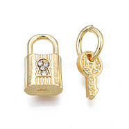 Rack Plating Alloy Charms Set, with Crystal Rhinestone and Jump Ring, Large Hole Pendants, Cadmium Free & Nickel Free & Lead Free, Pad Lock and Key, Light Gold, 14.5x8.5x5mm, 11.5x6x2mm, Hole: 6mm(MPDL-N039-072LG)