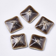 Resin Cabochons, Imitation Gemstone, Square, Coffee, 20x20x6.5mm(RESI-T039-021)