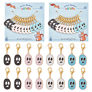 Alloy Enamel Skull Pendant Locking Stitch Markers, Zinc Alloy Lobster Claw Clasp Stitch Marker, Mixed Color, 4.1cm, 4 colors, 3pcs/color, 12pcs/set(HJEW-AB00043)